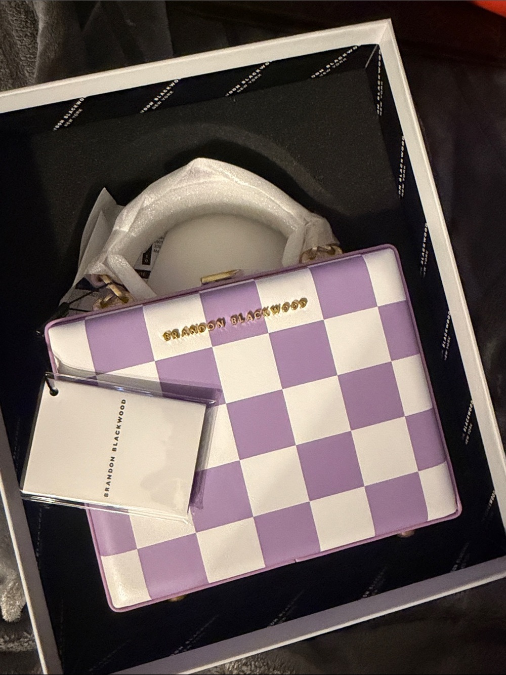 Brandon Blackwood Lavender & White Check Top-Handle Bag